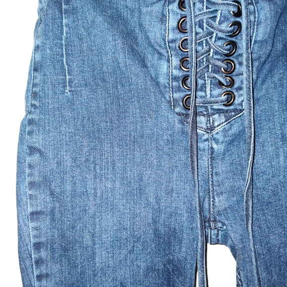 Free People Lace up High Rise Skinny Stretch Denim Jeggings Boho Whimsigoth 26 - Picture 4 of 11